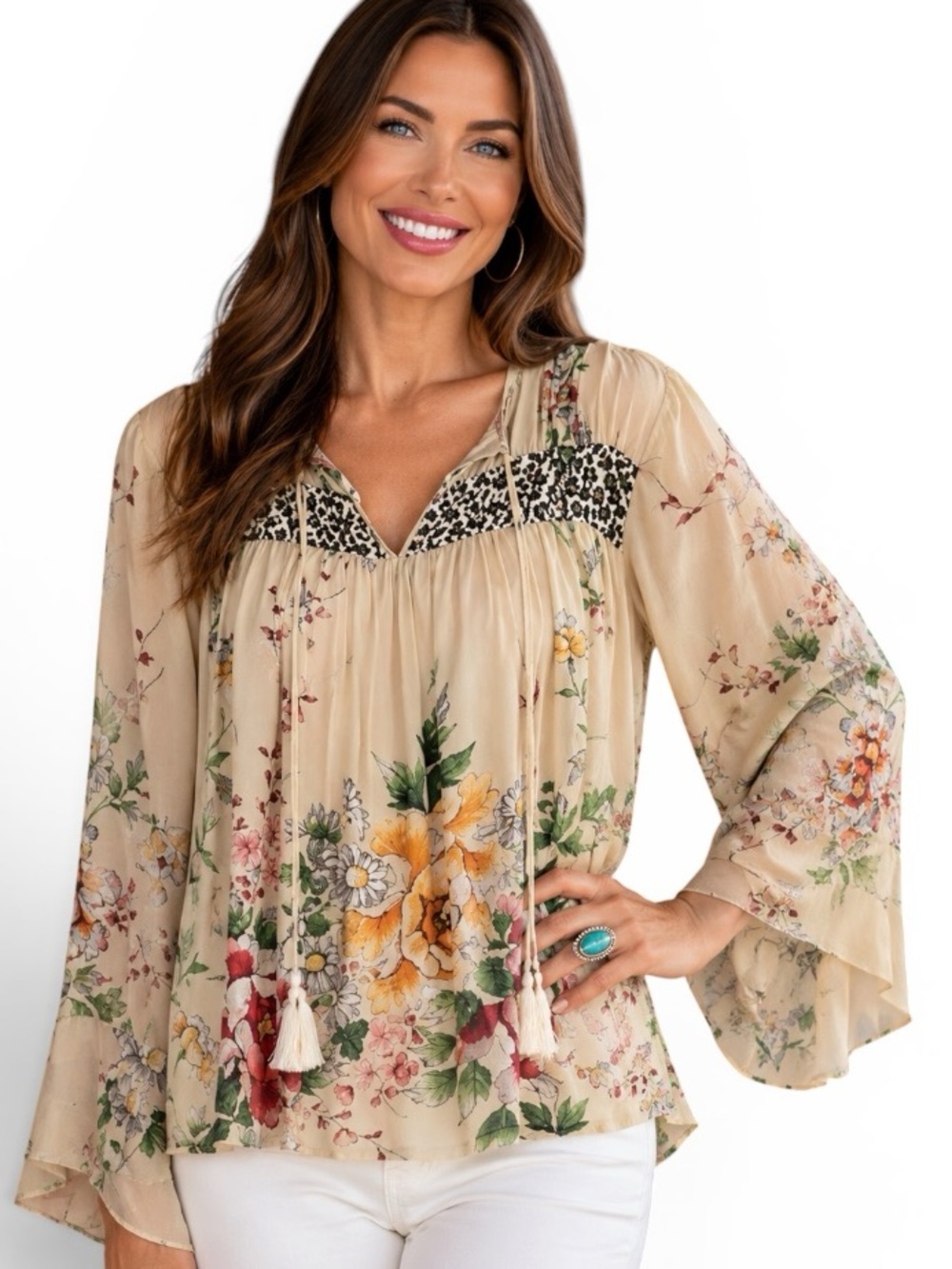 Johnny Was Kofi tasselled silk blouse NWT